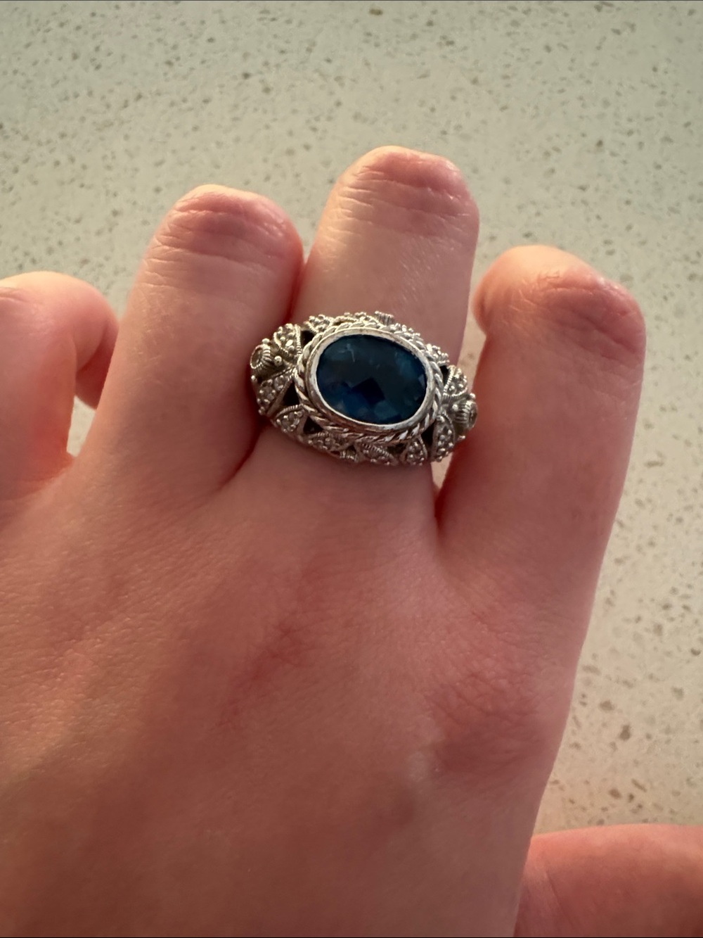 Judith Ripka Sterling Silver Blue Stone Filigree Ring